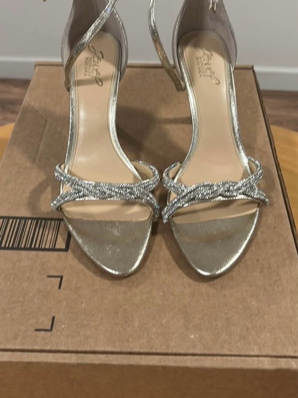 Jewel Badgley Mischka Silver Crystal Strappy Heels